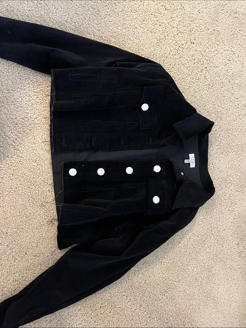 Tobi Black Corduroy Jacket with White Buttons